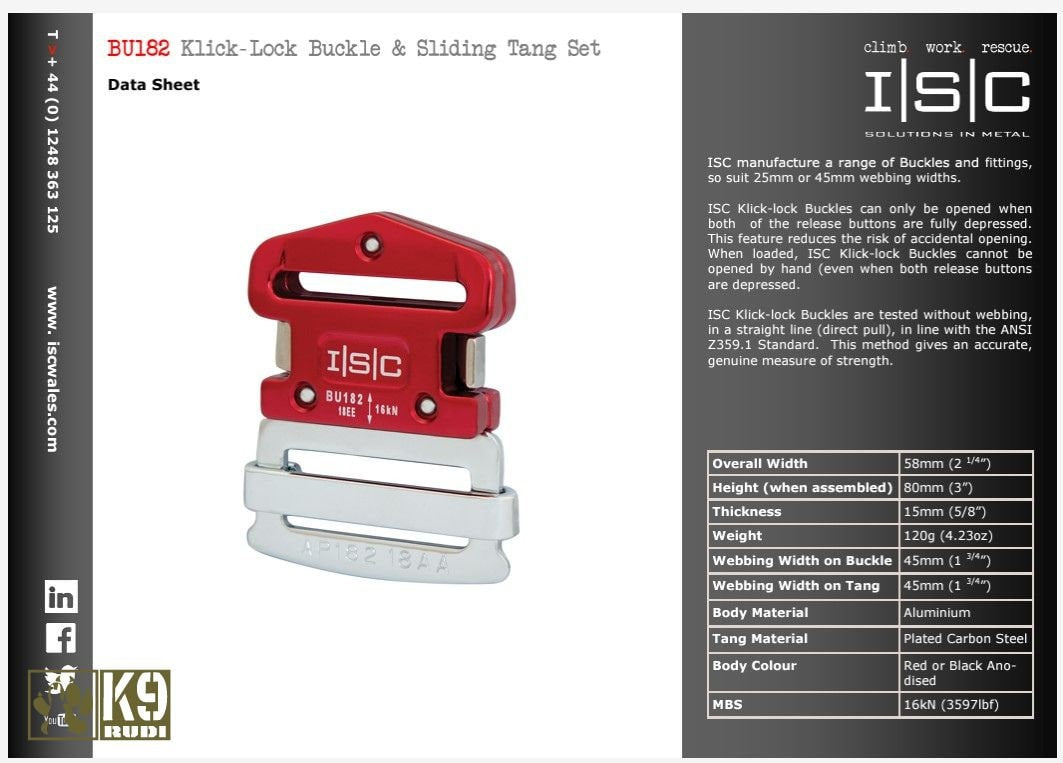 ISC 45mm Klick-lock Buckle & Sliding Tang Set